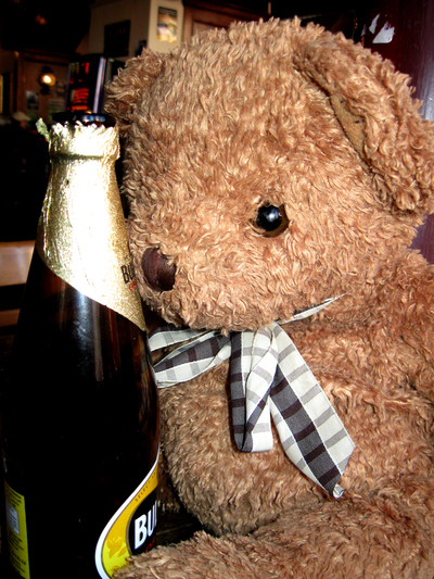 Mr Ted with a bottle of cider