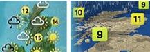 A comparison of the old and new BBC weather graphics styles, showing Scotland