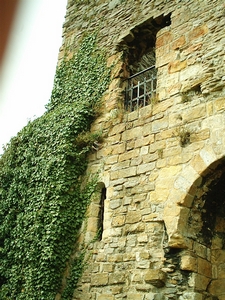 Richmond Castle: Photograph of the exterior of the solar seen from within the cockpit. The door from the solar and a socket for the wooden gallery it led to can be seen